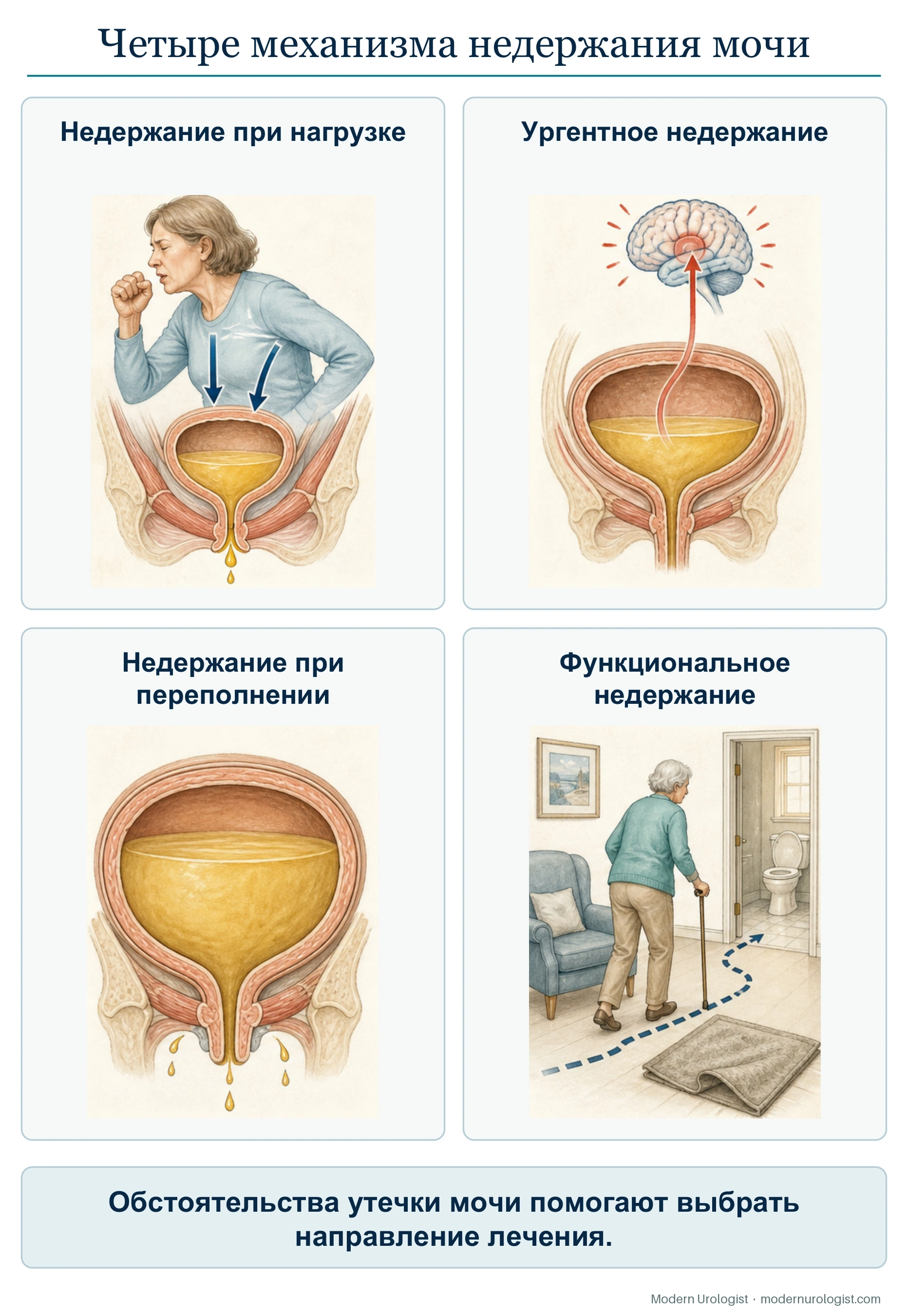 Четыре механизма недержания мочи